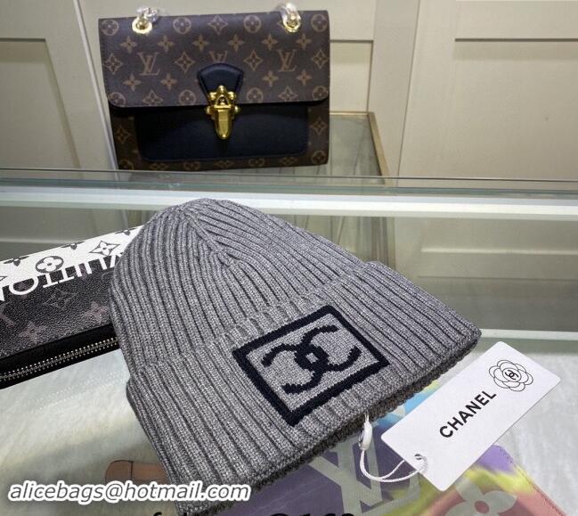 Popular Style Chanel Knit Hat with Framed CC CH082303 Grey 2024