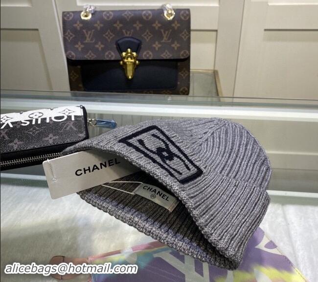 Popular Style Chanel Knit Hat with Framed CC CH082303 Grey 2024