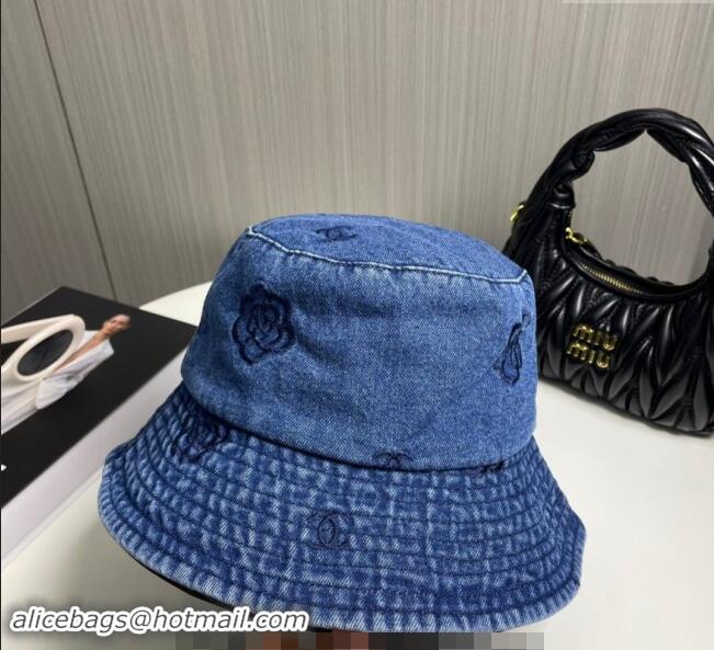 Market Sells Chanel Camellia Denim Bucket Hat CH082304 Blue 2024