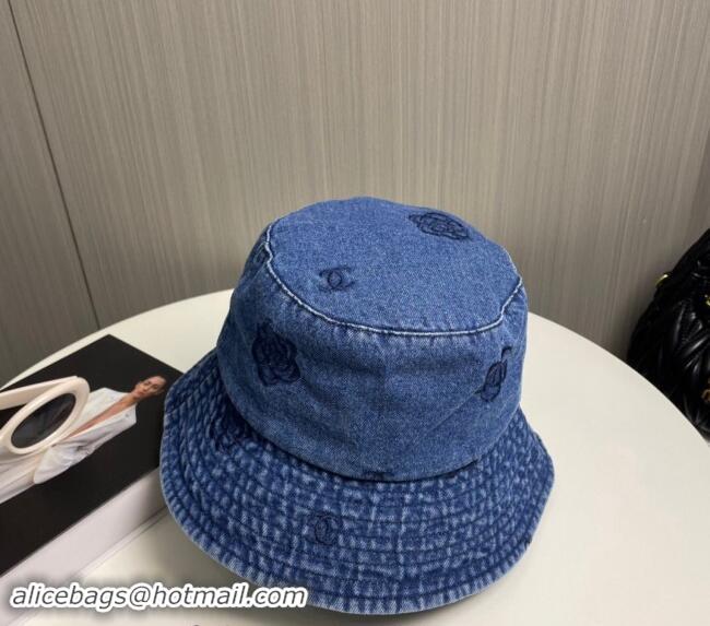 Market Sells Chanel Camellia Denim Bucket Hat CH082304 Blue 2024