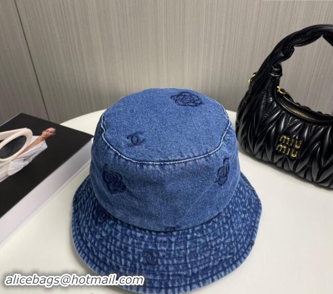 Market Sells Chanel Camellia Denim Bucket Hat CH082304 Blue 2024