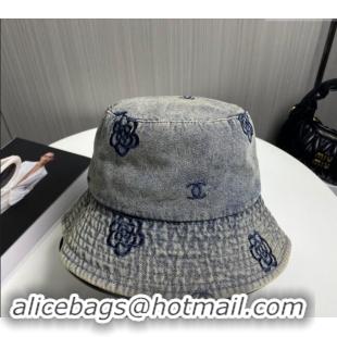 Top Quality Chanel Camellia Denim Bucket Hat CH082304 Grey 2024