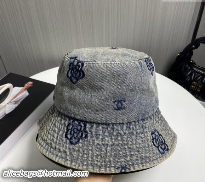 Top Quality Chanel Camellia Denim Bucket Hat CH082304 Grey 2024