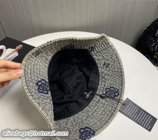 Top Quality Chanel Camellia Denim Bucket Hat CH082304 Grey 2024