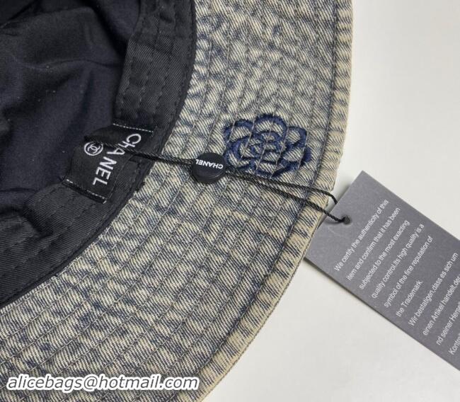 Top Quality Chanel Camellia Denim Bucket Hat CH082304 Grey 2024