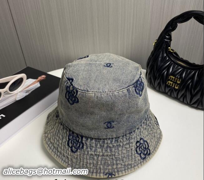 Top Quality Chanel Camellia Denim Bucket Hat CH082304 Grey 2024