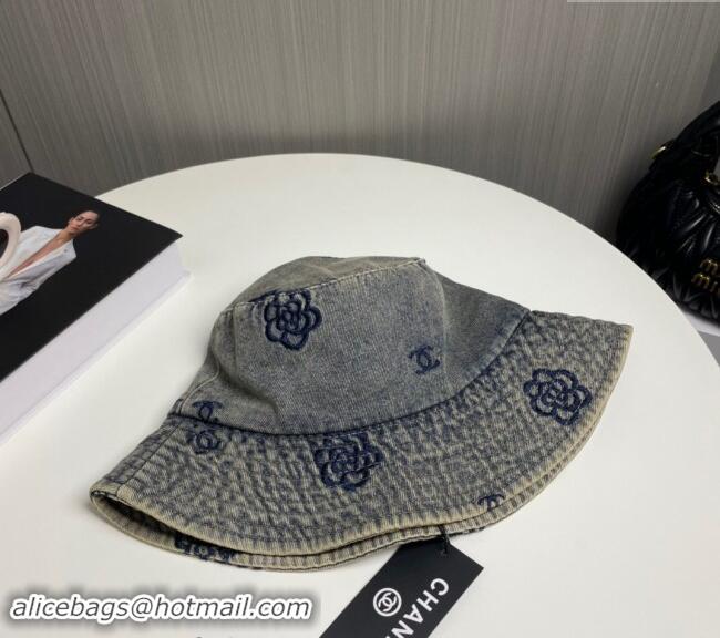 Top Quality Chanel Camellia Denim Bucket Hat CH082304 Grey 2024