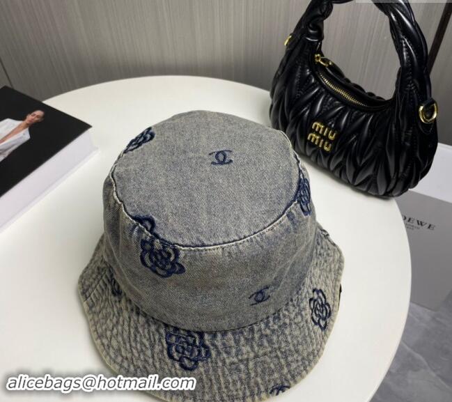 Top Quality Chanel Camellia Denim Bucket Hat CH082304 Grey 2024