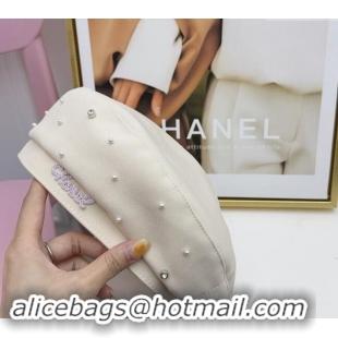 New Fashion Chanel Fabric Beret Hat with Pearls CH082305 White 2024