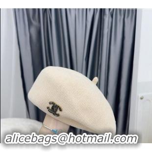 Good Taste Chanel Chenille Beret Hat CH082306 White 2024