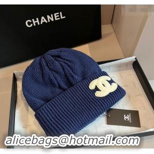 Luxury Discount Chanel Knit hat with Maxi CC CH091302 Blue 2024