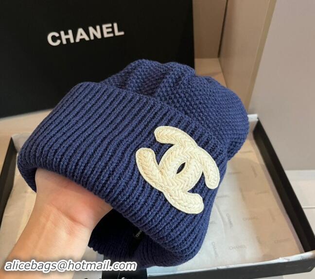 Luxury Discount Chanel Knit hat with Maxi CC CH091302 Blue 2024