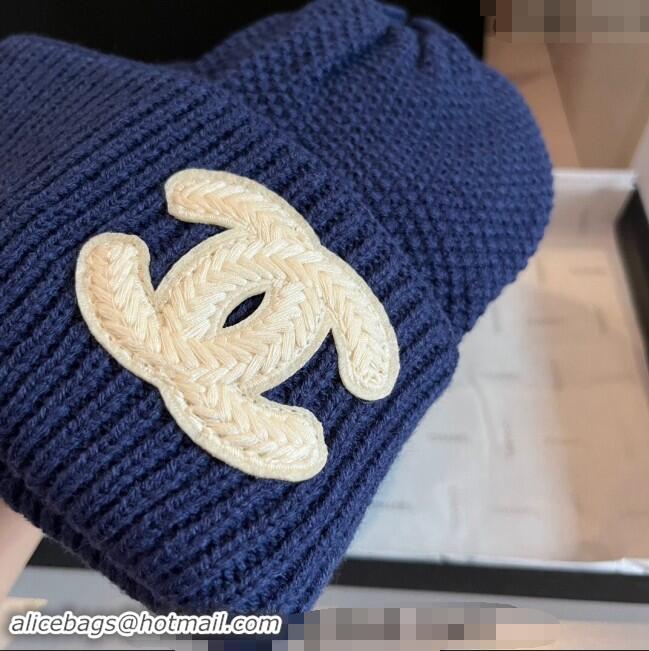 Luxury Discount Chanel Knit hat with Maxi CC CH091302 Blue 2024