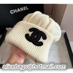 New Product Chanel Knit hat with Maxi CC CH091302 White 2024 