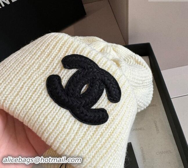 New Product Chanel Knit hat with Maxi CC CH091302 White 2024 