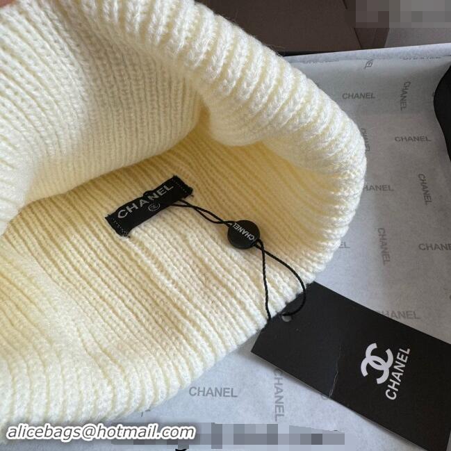 New Product Chanel Knit hat with Maxi CC CH091302 White 2024 