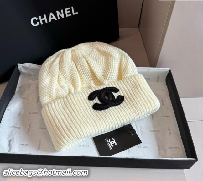 New Product Chanel Knit hat with Maxi CC CH091302 White 2024 