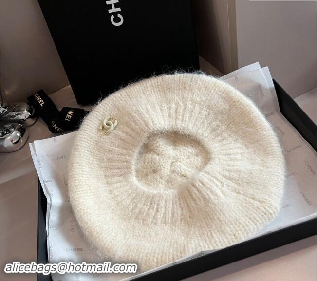 Top Quality Chanel Knit Beret hat CH091303 White 2024