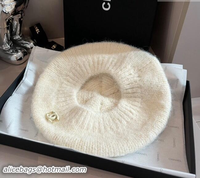 Top Quality Chanel Knit Beret hat CH091303 White 2024