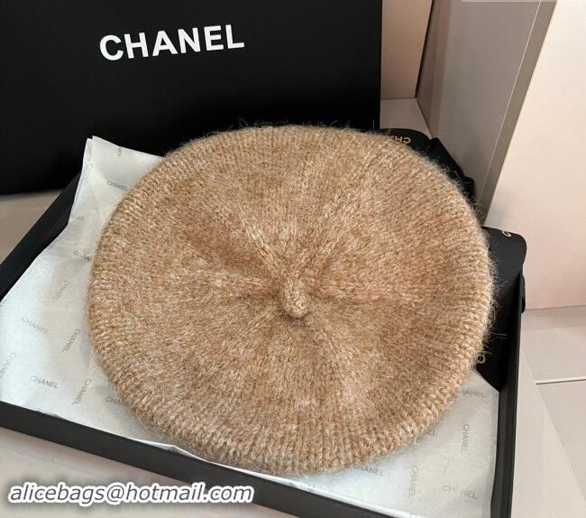 Buy Classic Chanel Knit Beret hat CH091303 Light Brown 2024