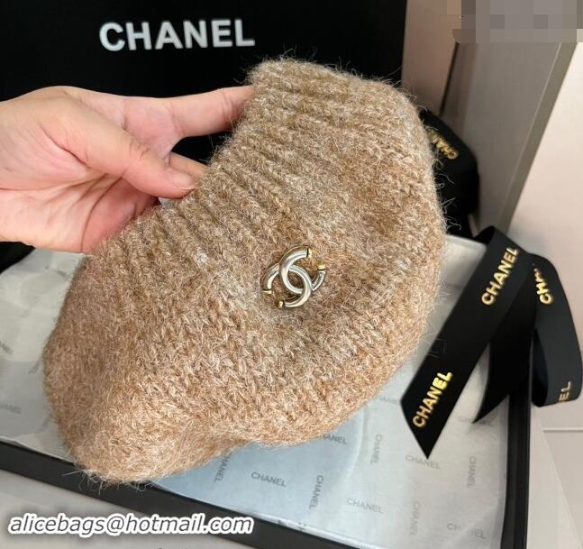 Buy Classic Chanel Knit Beret hat CH091303 Light Brown 2024