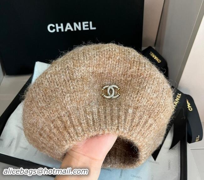 Buy Classic Chanel Knit Beret hat CH091303 Light Brown 2024