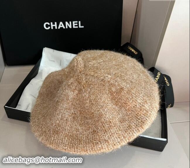 Buy Classic Chanel Knit Beret hat CH091303 Light Brown 2024