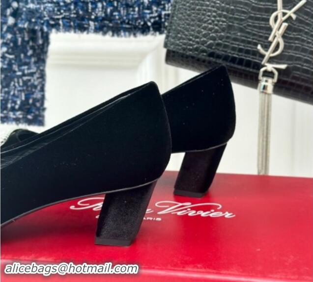 Pretty Style Roger Vivier Belle Vivier Strass Buckle Pumps 4.5cm in Velvet Black 010095