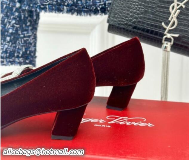 Good Looking Roger Vivier Belle Vivier Strass Buckle Pumps 4.5cm in Velvet Dark Purple 010096