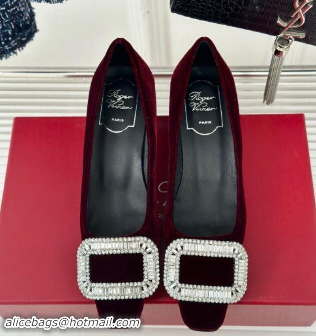 Good Looking Roger Vivier Belle Vivier Strass Buckle Pumps 4.5cm in Velvet Dark Purple 010096