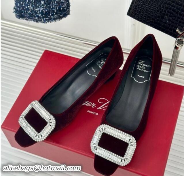 Good Looking Roger Vivier Belle Vivier Strass Buckle Pumps 4.5cm in Velvet Dark Purple 010096