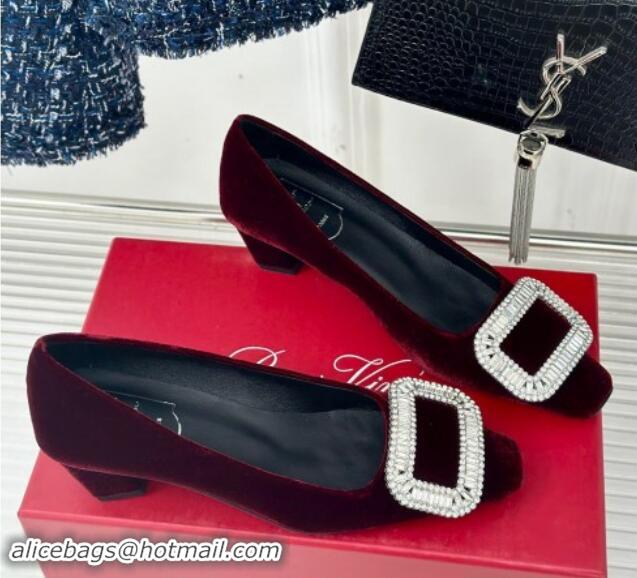 Good Looking Roger Vivier Belle Vivier Strass Buckle Pumps 4.5cm in Velvet Dark Purple 010096