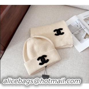 Top Quality Chanel Knit Hat and Scarf Set CH091305 Light Beige 2024