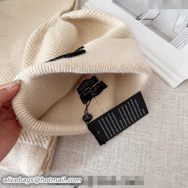 Top Quality Chanel Knit Hat and Scarf Set CH091305 Light Beige 2024