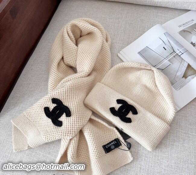 Top Quality Chanel Knit Hat and Scarf Set CH091305 Light Beige 2024