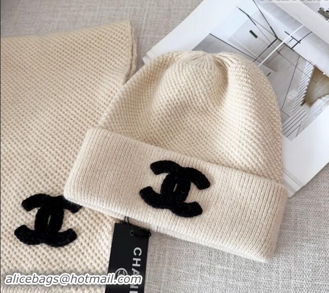 Top Quality Chanel Knit Hat and Scarf Set CH091305 Light Beige 2024