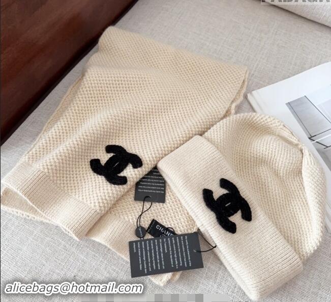 Top Quality Chanel Knit Hat and Scarf Set CH091305 Light Beige 2024