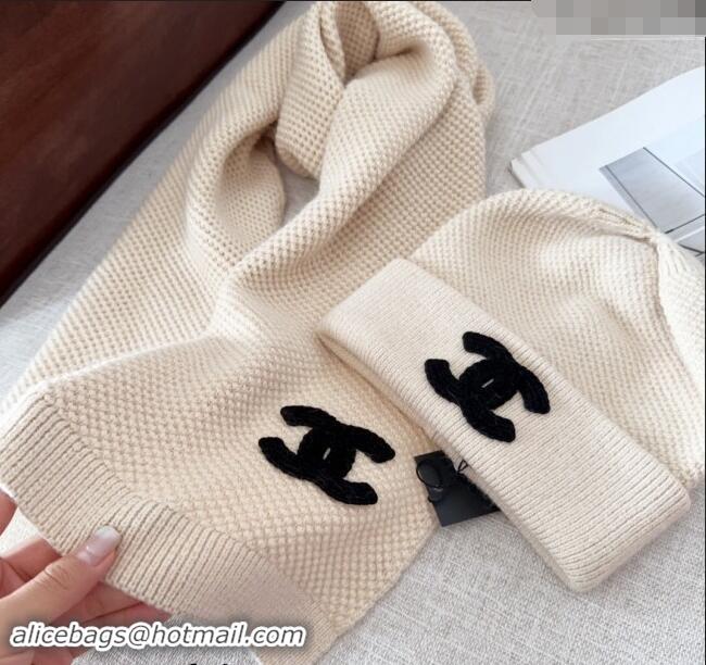 Top Quality Chanel Knit Hat and Scarf Set CH091305 Light Beige 2024