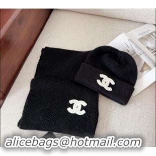 Spot Bulk Chanel Knit Hat and Scarf Set CH091305 Black 2024