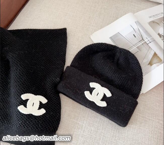 Spot Bulk Chanel Knit Hat and Scarf Set CH091305 Black 2024