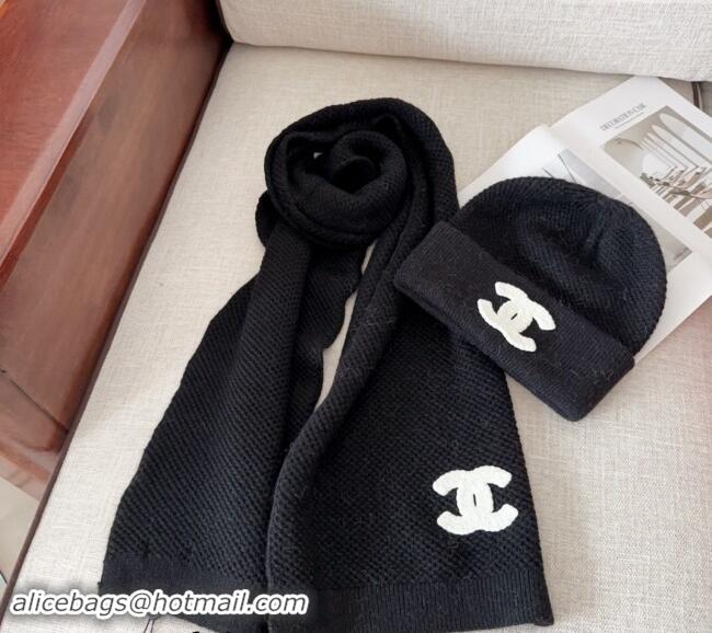 Spot Bulk Chanel Knit Hat and Scarf Set CH091305 Black 2024