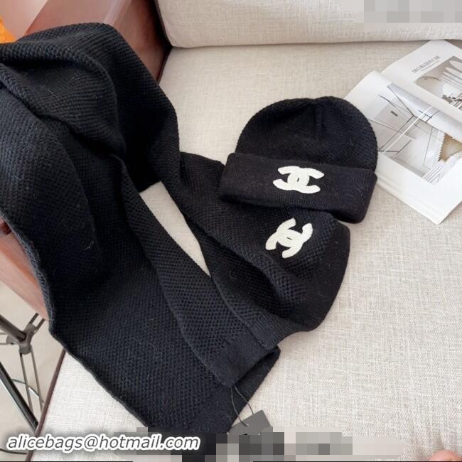 Spot Bulk Chanel Knit Hat and Scarf Set CH091305 Black 2024