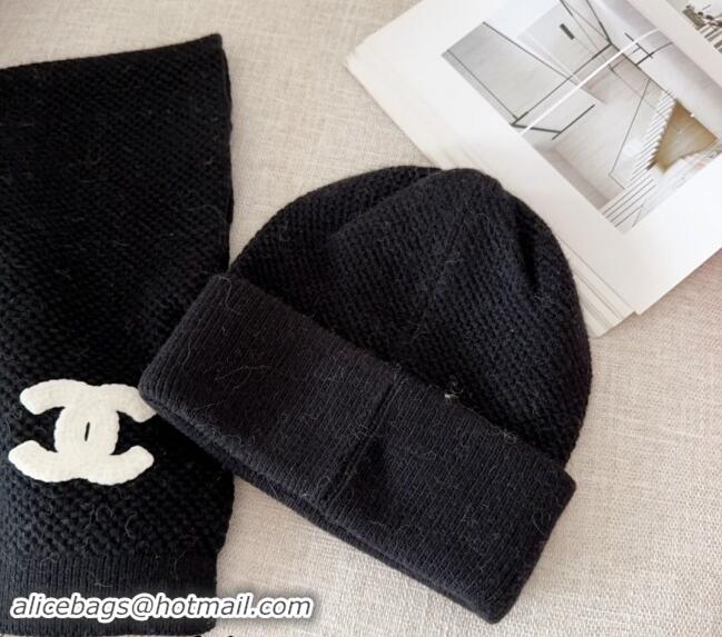 Spot Bulk Chanel Knit Hat and Scarf Set CH091305 Black 2024