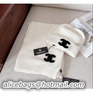 Best Quality Chanel Knit Hat and Scarf Set CH091305 White 2024