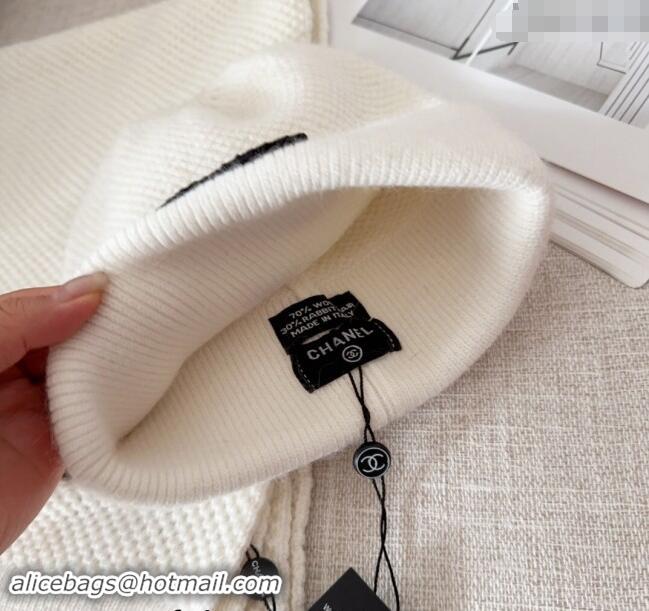 Best Quality Chanel Knit Hat and Scarf Set CH091305 White 2024