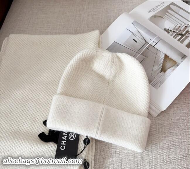 Best Quality Chanel Knit Hat and Scarf Set CH091305 White 2024