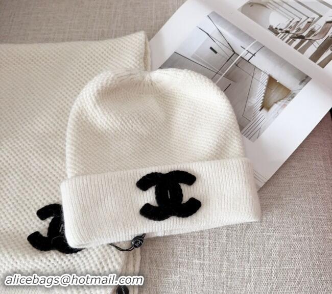 Best Quality Chanel Knit Hat and Scarf Set CH091305 White 2024