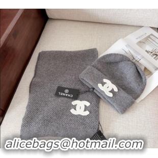 Buy Classic Chanel Knit Hat and Scarf Set CH091305 Grey 2024