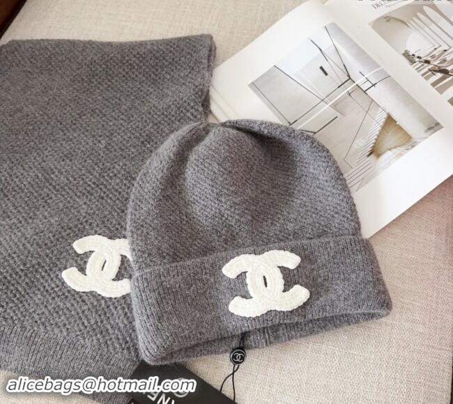 Buy Classic Chanel Knit Hat and Scarf Set CH091305 Grey 2024