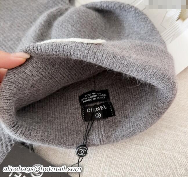 Buy Classic Chanel Knit Hat and Scarf Set CH091305 Grey 2024